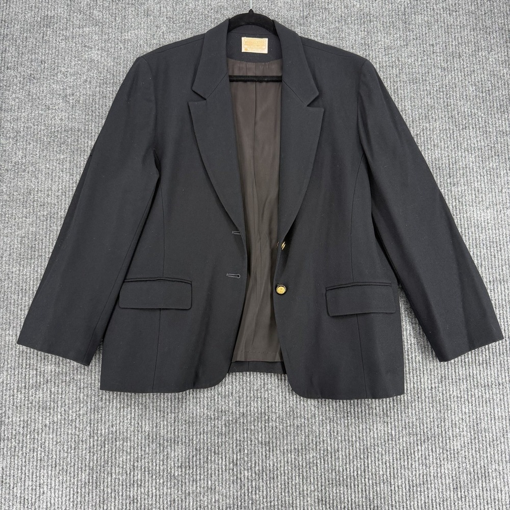 Pendleton Women Black Wool Blazer Gold Buttons USA Vintage Jacket Read